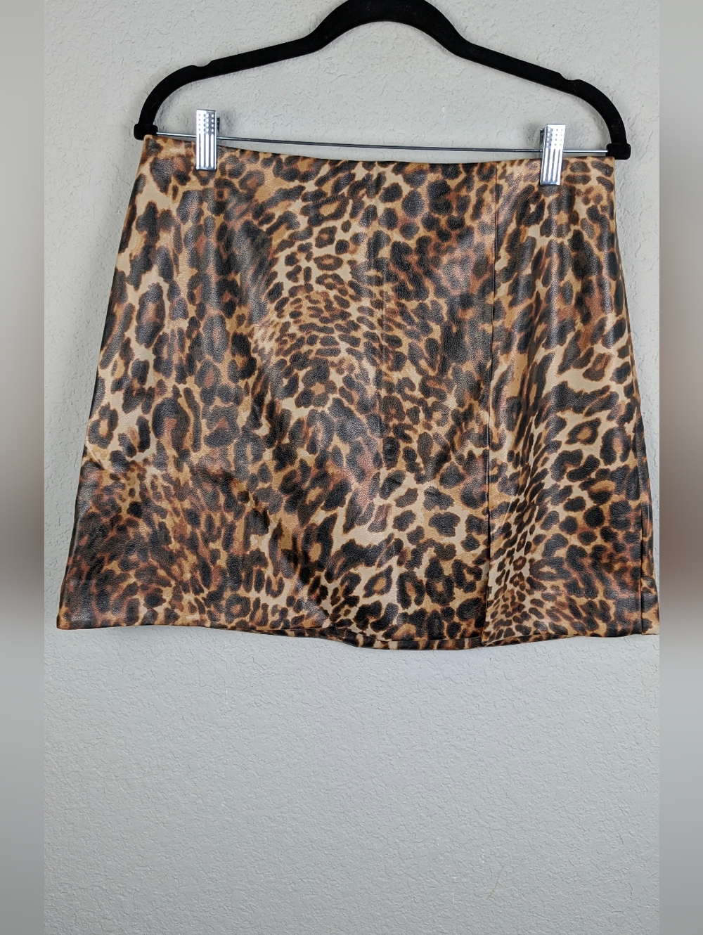 NWT Anthropologie Maeve Faux Leather Mini Skirt Size 14 Leopard Print Lined